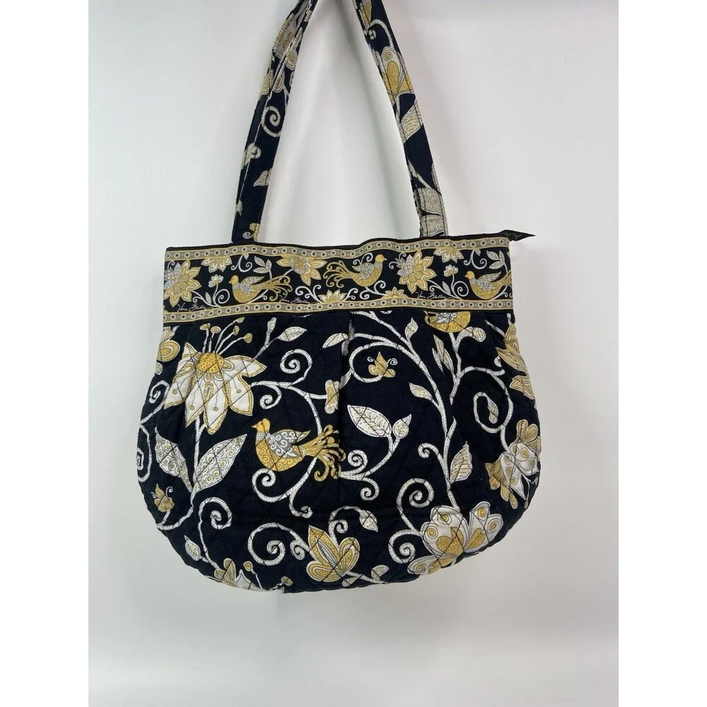 RETIRED Vera Bradley Morgan Tote Bag Mod Floral Pink Brown Yellow Birds Lot Of 2